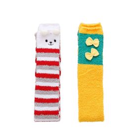 2 Pairs Warm Fuzzy Over Knee Stockings Thigh High Christmas Socks for Party, Bear and Cute Bow