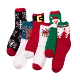 6 Pairs Cute Coral Velvet Christmas Socks Men Women Home Warm Sleep Socks Slipper Socks