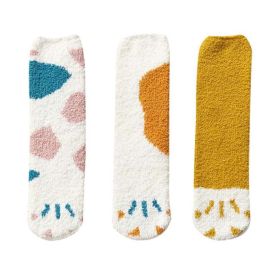 3 Pairs Cute Cat Paws Coral Velvet Socks Women Cat Spotted Winter Socks Plush Warm Sleep Socks Home Floor Socks