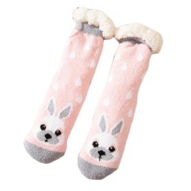 1 Pair Pink Rabbit Winter Thick Plush Socks Women Warm Indoor Floor Socks Cute Home Sleeping Socks