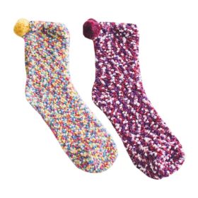 2 Pairs Winter Warm Coral Fleece Socks Mid-calf Colourful Purple Women's Socks Fuzzy Floor Socks Sleep Socks